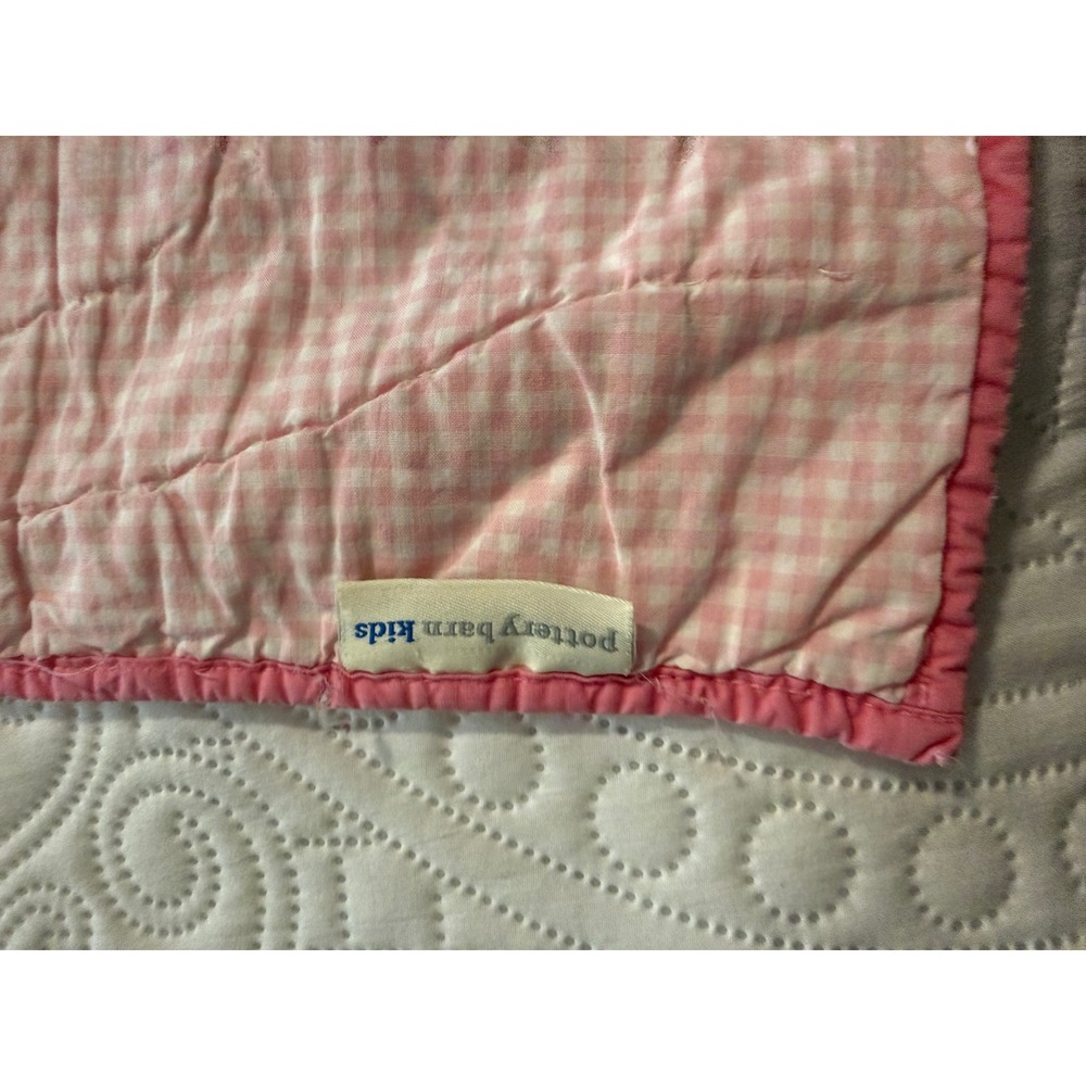 Pottery Barn Kids Quilt Blanket Pink Green Yellow Gingham Striped 34x48 Throw - Picture 3 of 6